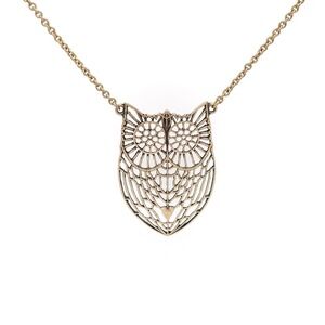 Antiqued Gold Owl Pendant Necklace Openwork Vintage Boho 32in Chain